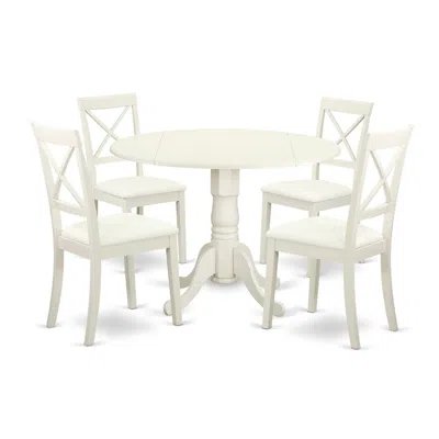 East West Furniture Dining Room Set Linen White, Dlbo5-lwh-lc