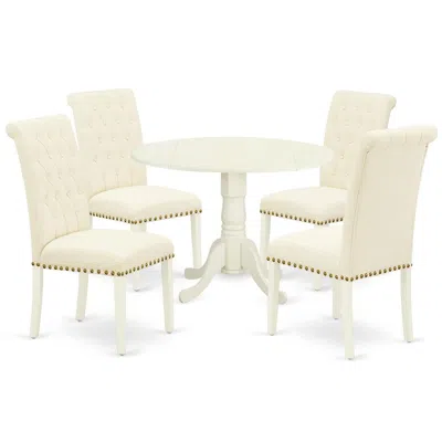 East West Furniture Dining Room Set Linen White, Dlbr5-whi-02