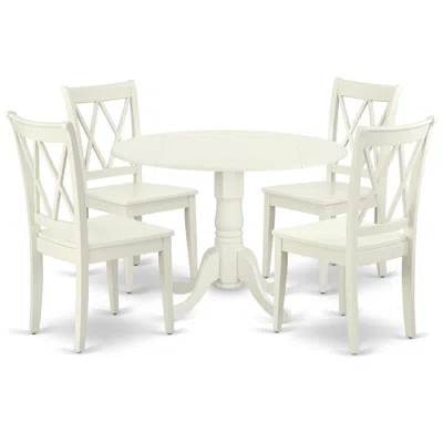 East West Furniture Dining Room Set Linen White, Dlcl5-lwh-w