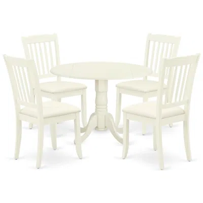 East West Furniture Dining Room Set Linen White, Dlda5-whi-c