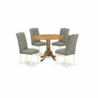 East West Furniture Dining Room Set Linen White, Dlel5-whi-07