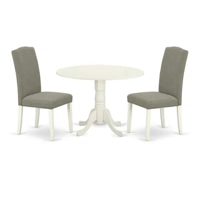 East West Furniture Dining Room Set Linen White, Dlen3-lwh-06