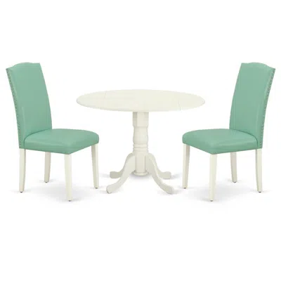 East West Furniture Dining Room Set Linen White, Dlen3-lwh-57 In Green