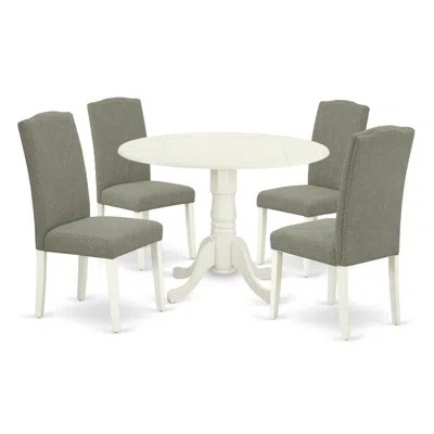 East West Furniture Dining Room Set Linen White, Dlen5-lwh-06