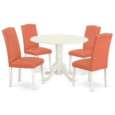 East West Furniture Dining Room Set Linen White, Dlen5-lwh-78 In Orange