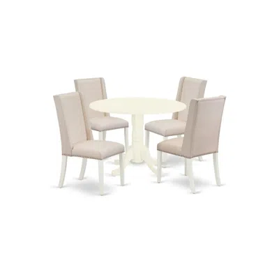East West Furniture Dining Room Set Linen White, Dlfl5-whi-01 In Black