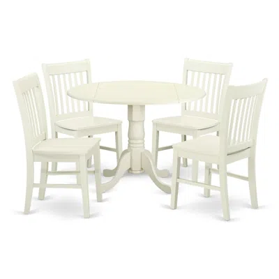 East West Furniture Dining Room Set Linen White, Dlno5-lwh-w