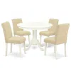 East West Furniture Dining Room Set Linen White, Hlab5-lwh-02
