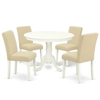 East West Furniture Dining Room Set Linen White, Hlab5-lwh-02 In Brown