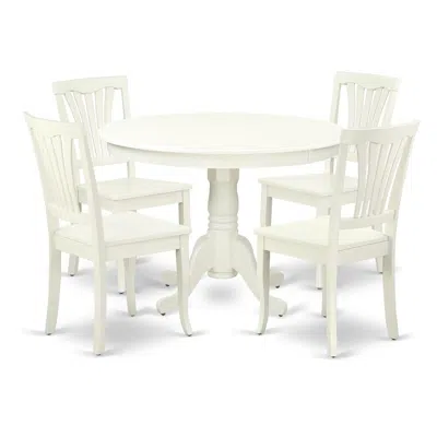 East West Furniture Dining Room Set Linen White, Hlav5-lwh-w