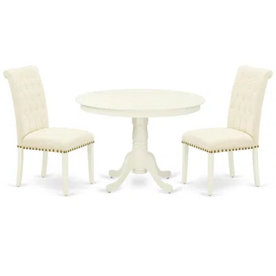 East West Furniture Dining Room Set Linen White, Hlbr3-lwh-02