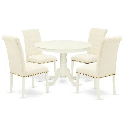 East West Furniture Dining Room Set Linen White, Hlbr5-lwh-02