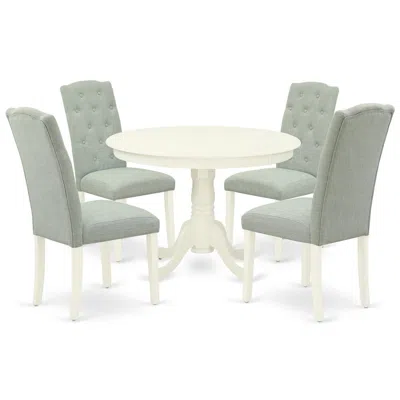 East West Furniture Dining Room Set Linen White, Hlce5-lwh-15