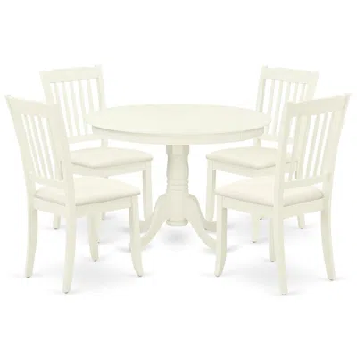 East West Furniture Dining Room Set Linen White, Hlda5-lwh-c
