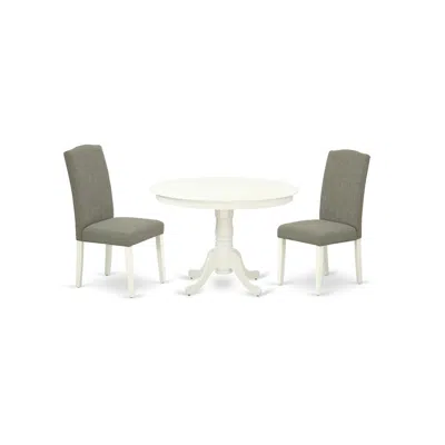 East West Furniture Dining Room Set Linen White, Hlen3-lwh-06