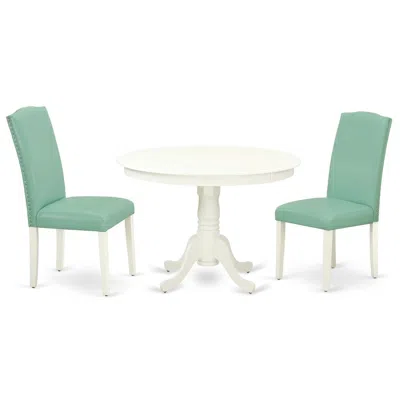East West Furniture Dining Room Set Linen White, Hlen3-lwh-57
