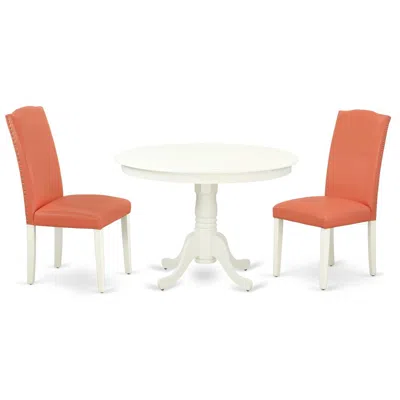 East West Furniture Dining Room Set Linen White, Hlen3-lwh-78 In Pink