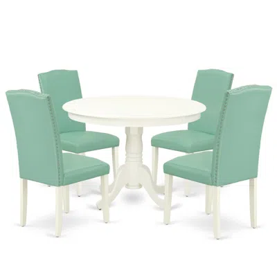 East West Furniture Dining Room Set Linen White, Hlen5-lwh-57