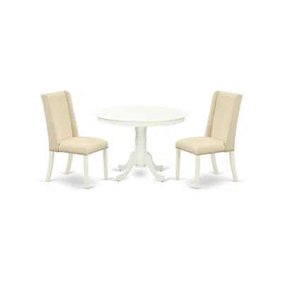 East West Furniture Dining Room Set Linen White, Hlfl3-lwh-01 In Neutral