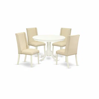East West Furniture Dining Room Set Linen White, Hlfl5-lwh-01