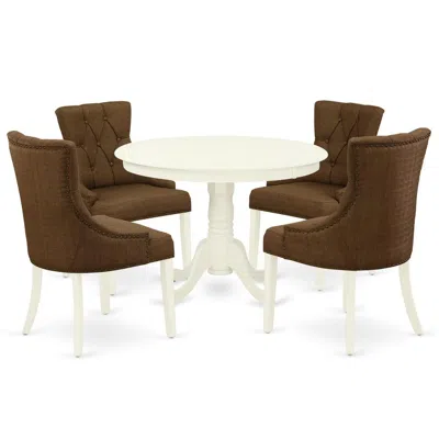 East West Furniture Dining Room Set Linen White, Hlfr5-lwh-18 In Brown