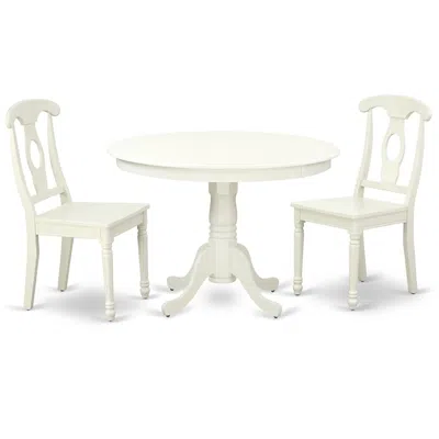 East West Furniture Dining Room Set Linen White, Hlke3-lwh-w