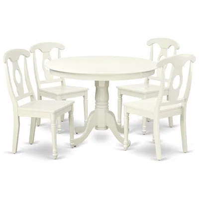 East West Furniture Dining Room Set Linen White, Hlke5-lwh-w
