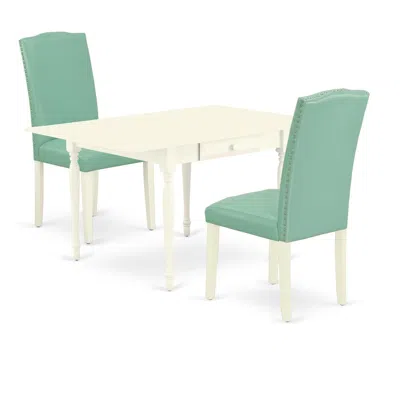 East West Furniture Dining Room Set Linen White, Mzen3-lwh-57 In Green