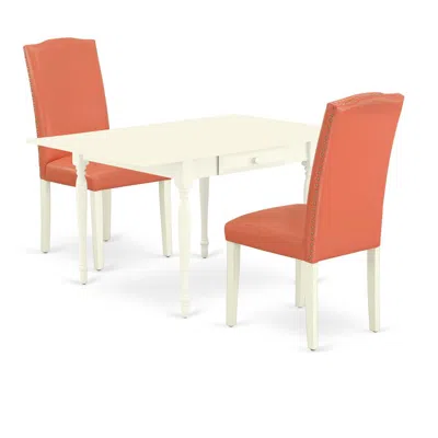 East West Furniture Dining Room Set Linen White, Mzen3-lwh-78 In Orange