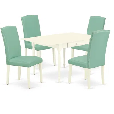 East West Furniture Dining Room Set Linen White, Mzen5-lwh-57 In Green
