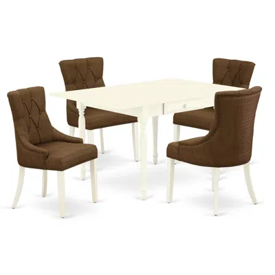East West Furniture Dining Room Set Linen White, Mzfr5-lwh-18 In Brown