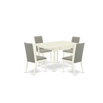 East West Furniture Dining Room Set Linen White, Mzla5-lwh-06