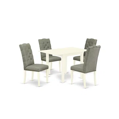 East West Furniture Dining Room Set Linen White, Ndel5-lwh-07 In Green
