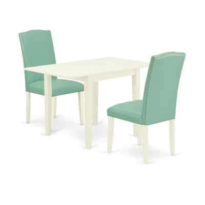 East West Furniture Dining Room Set Linen White, Nden3-lwh-57 In Green