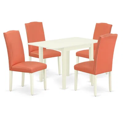 East West Furniture Dining Room Set Linen White, Nden5-lwh-78 In Brown