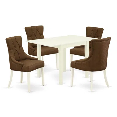 East West Furniture Dining Room Set Linen White, Ndfr5-lwh-18 In Brown