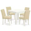 East West Furniture Dining Room Set Linen White, Oxab5-lwh-02