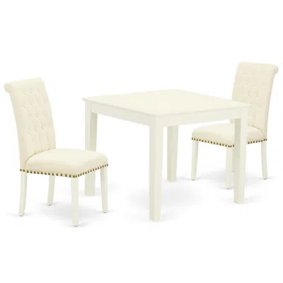 East West Furniture Dining Room Set Linen White, Oxbr3-lwh-02