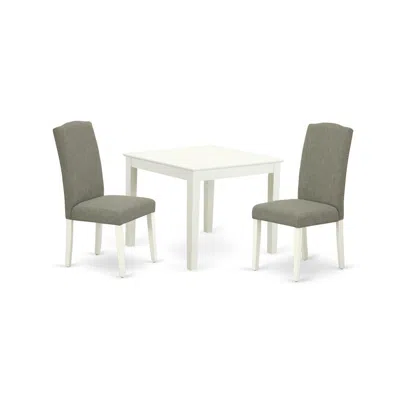 East West Furniture Dining Room Set Linen White, Oxen3-lwh-06