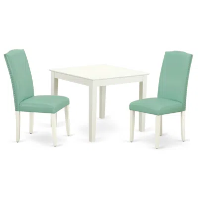 East West Furniture Dining Room Set Linen White, Oxen3-lwh-57 In Green