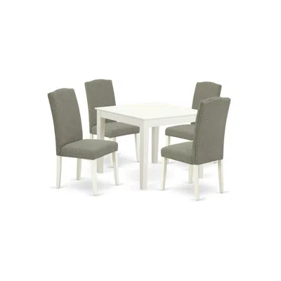 East West Furniture Dining Room Set Linen White, Oxen5-lwh-06