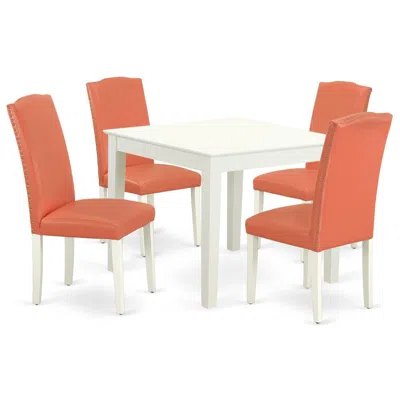 East West Furniture Dining Room Set Linen White, Oxen5-lwh-78