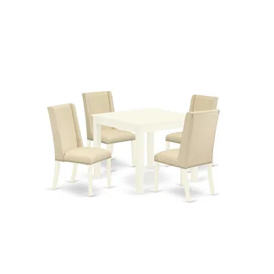 East West Furniture Dining Room Set Linen White, Oxfl5-lwh-01