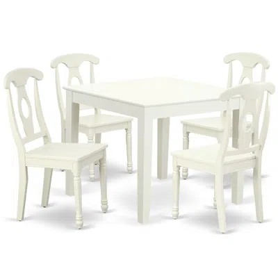 East West Furniture Dining Room Set Linen White, Oxke5-lwh-w In Brown