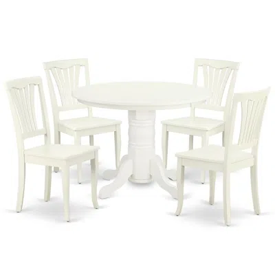 East West Furniture Dining Room Set Linen White, Shav5-lwh-w