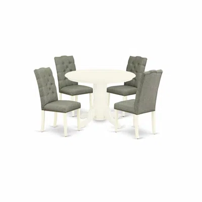 East West Furniture Dining Room Set Linen White, Shel5-whi-07 In Green