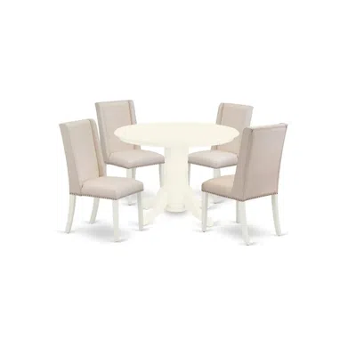 East West Furniture Dining Room Set Linen White, Shfl5-whi-01