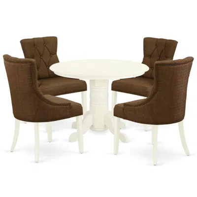 East West Furniture Dining Room Set Linen White, Shfr5-whi-18 In Brown