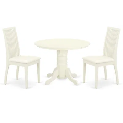 East West Furniture Dining Room Set Linen White, Ship3-whi-c