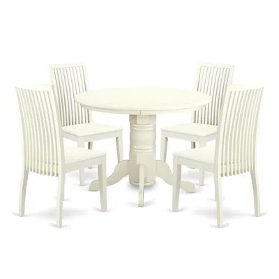 East West Furniture Dining Room Set Linen White, Ship5-lwh-w